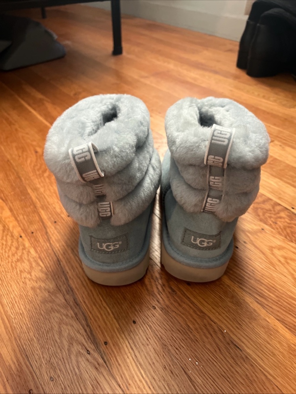 UGG Powder Blue Plush Shearling Ankle Boots